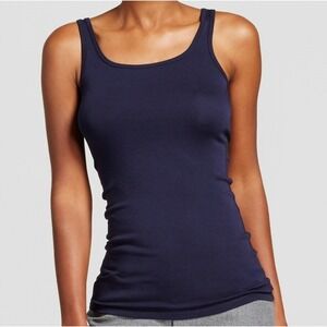 A New Day NWT Basic Navy Blue Tank Top Scoop Neck Cotton Fitted Everyday Small